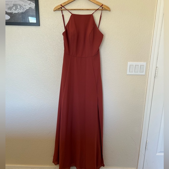 David’s Bridal | Cinnamon Chiffon High-Neck A-Line Dress - Picture 3 of 11